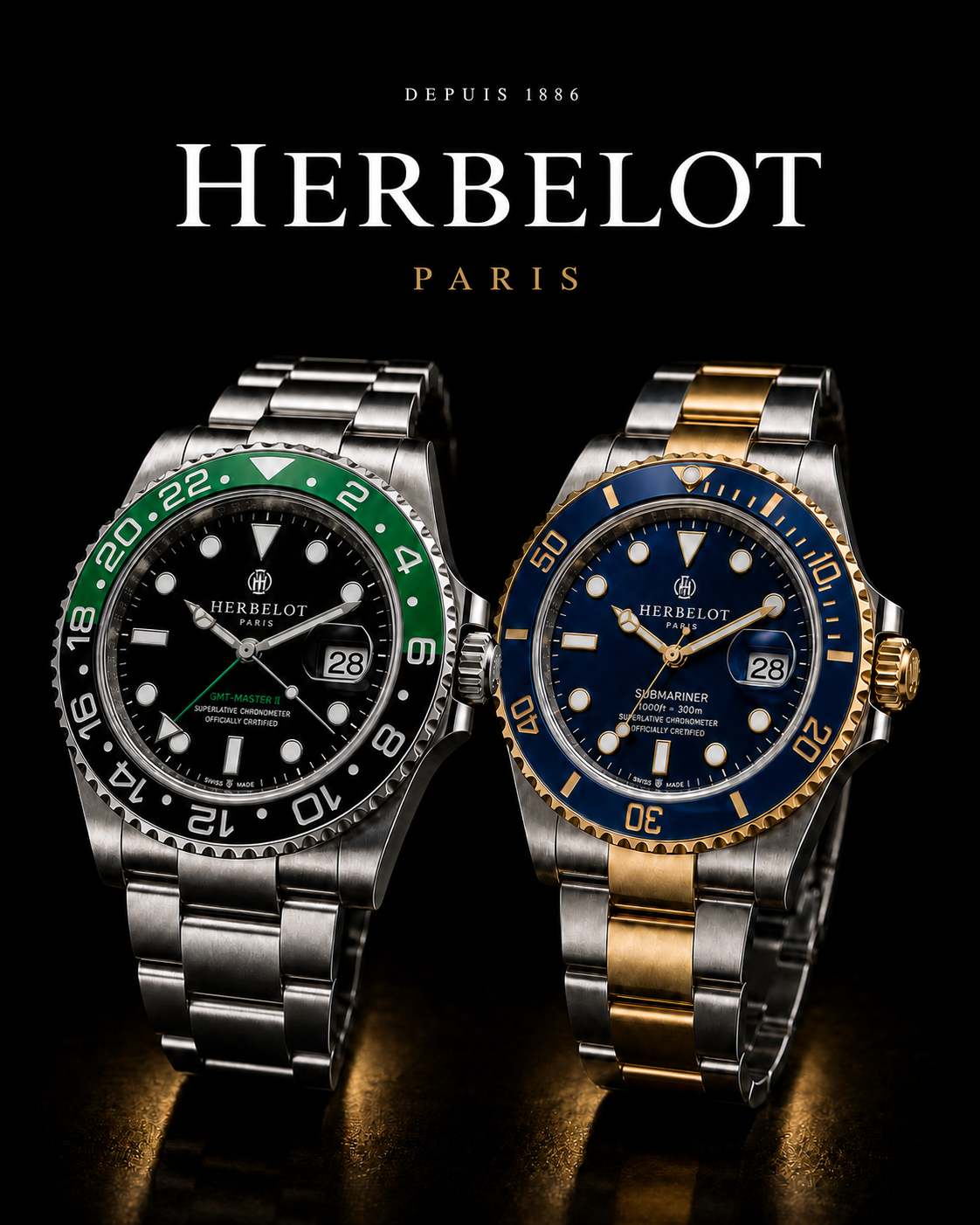 Duo GMT-Master II Sprite + Submariner Date Bicolore Or et Acier - HERBELOT Paris
