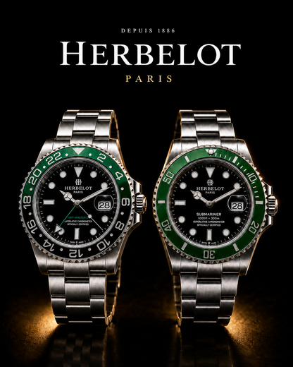 Duo GMT-Master II Sprite + Submariner Date Lunette Verte - HERBELOT Paris