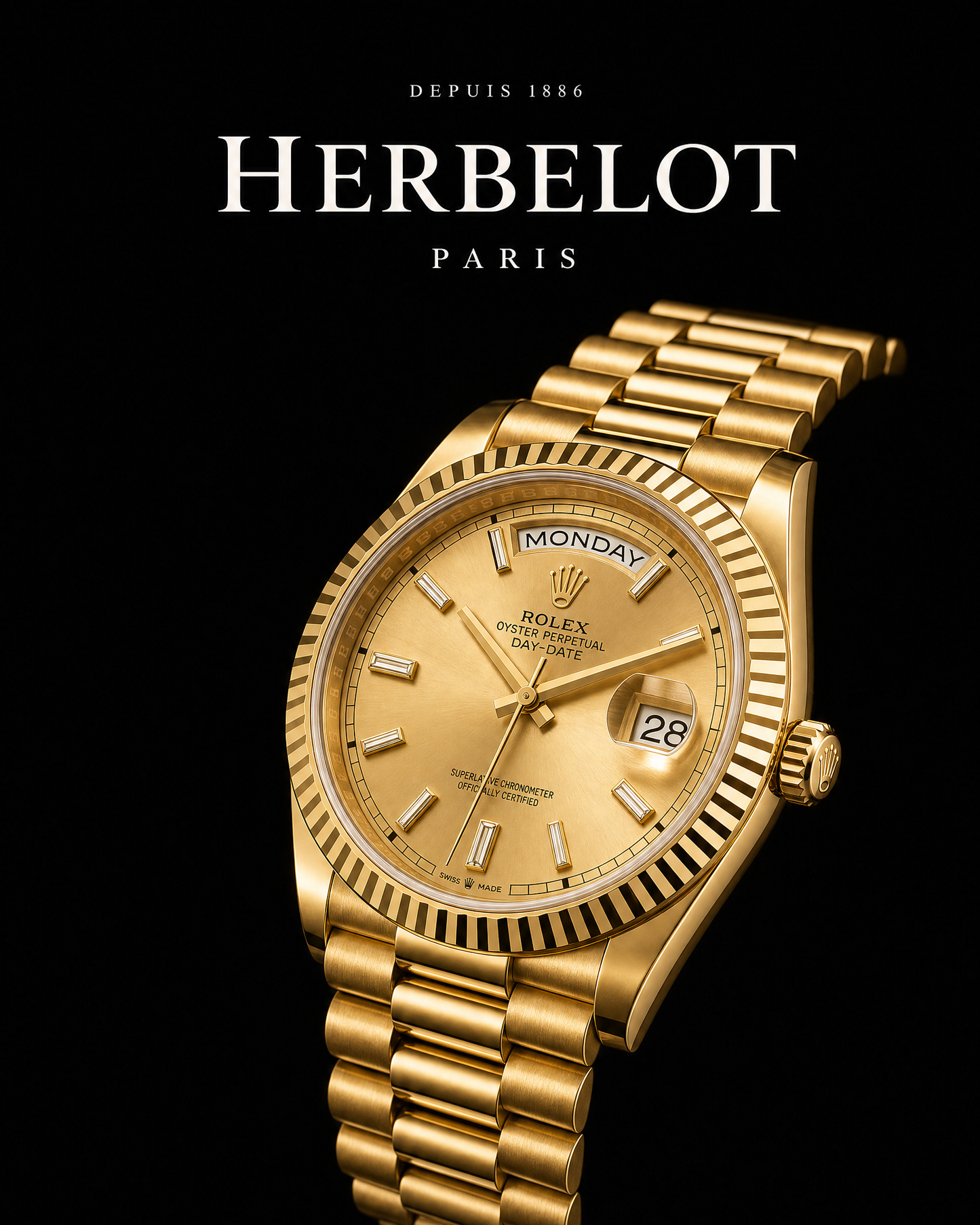RLX Day-Date 40 Or Jaune et Diamants - HERBELOT Paris