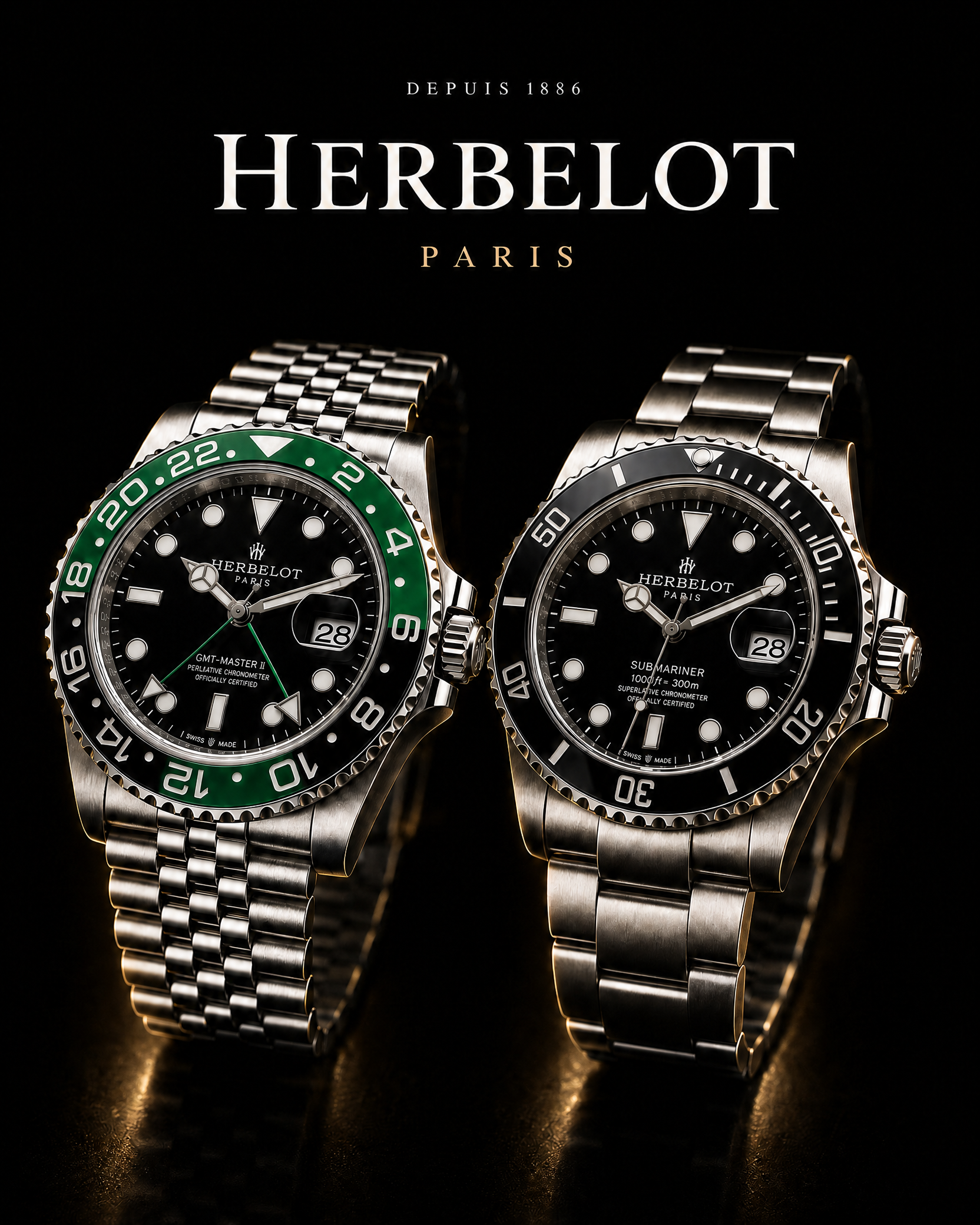 Duo GMT-Master II Sprite + Submariner Date Cadran Noir - HERBELOT Paris