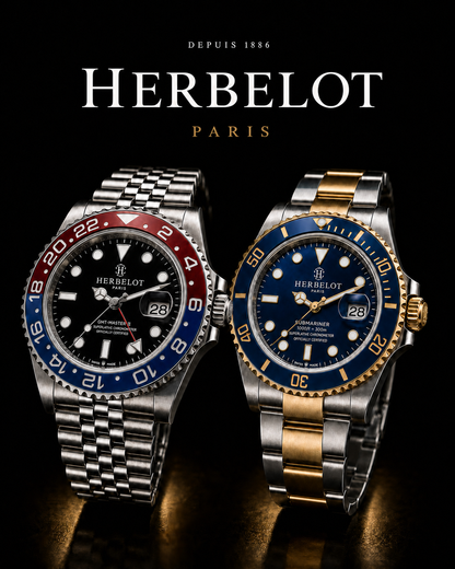 Duo GMT-Master II Pepsi + Submariner Date Bicolore Or et Acier - HERBELOT Paris