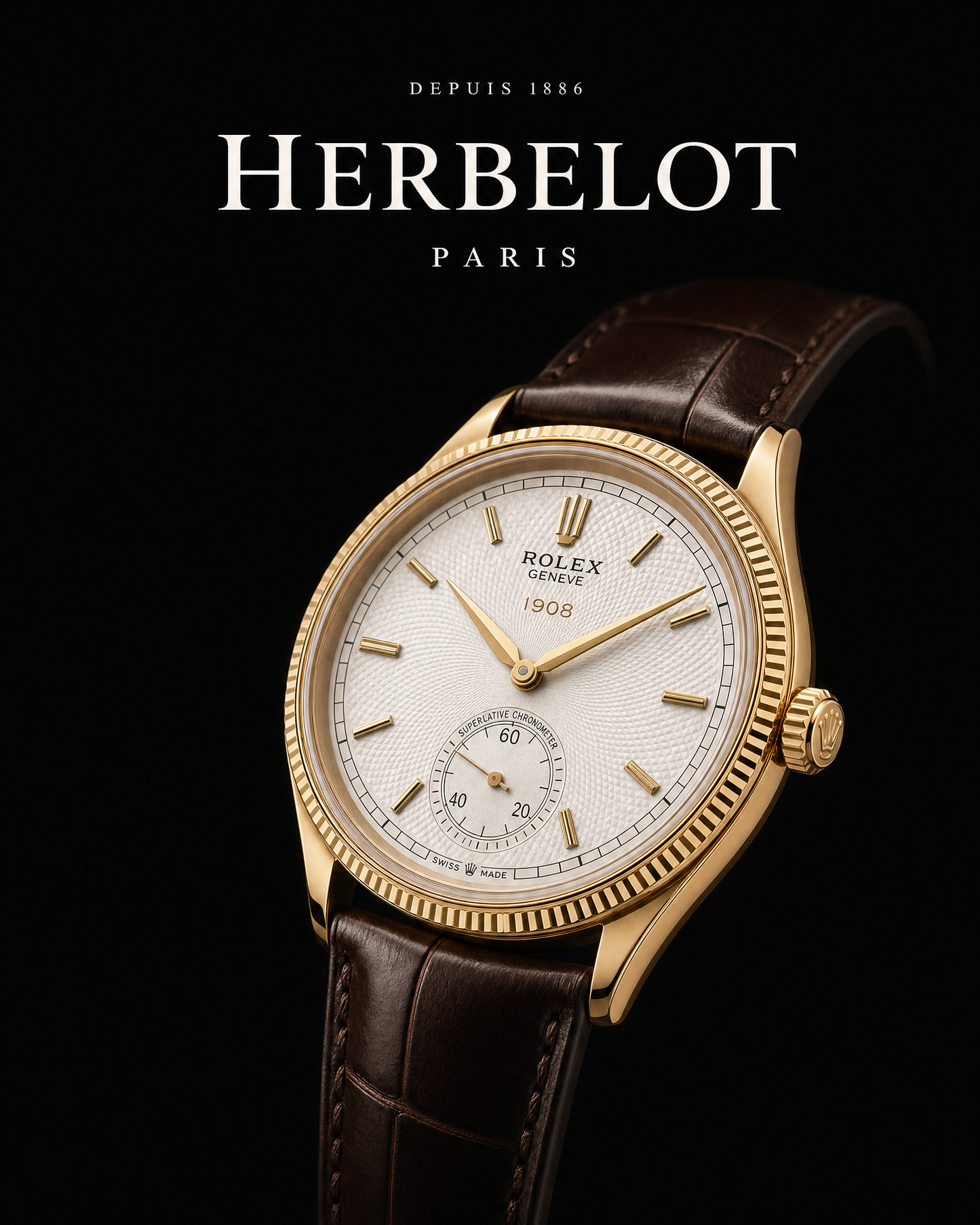 RLX Perpetual 1908 Or Jaune Cadran Blanc - HERBELOT Paris