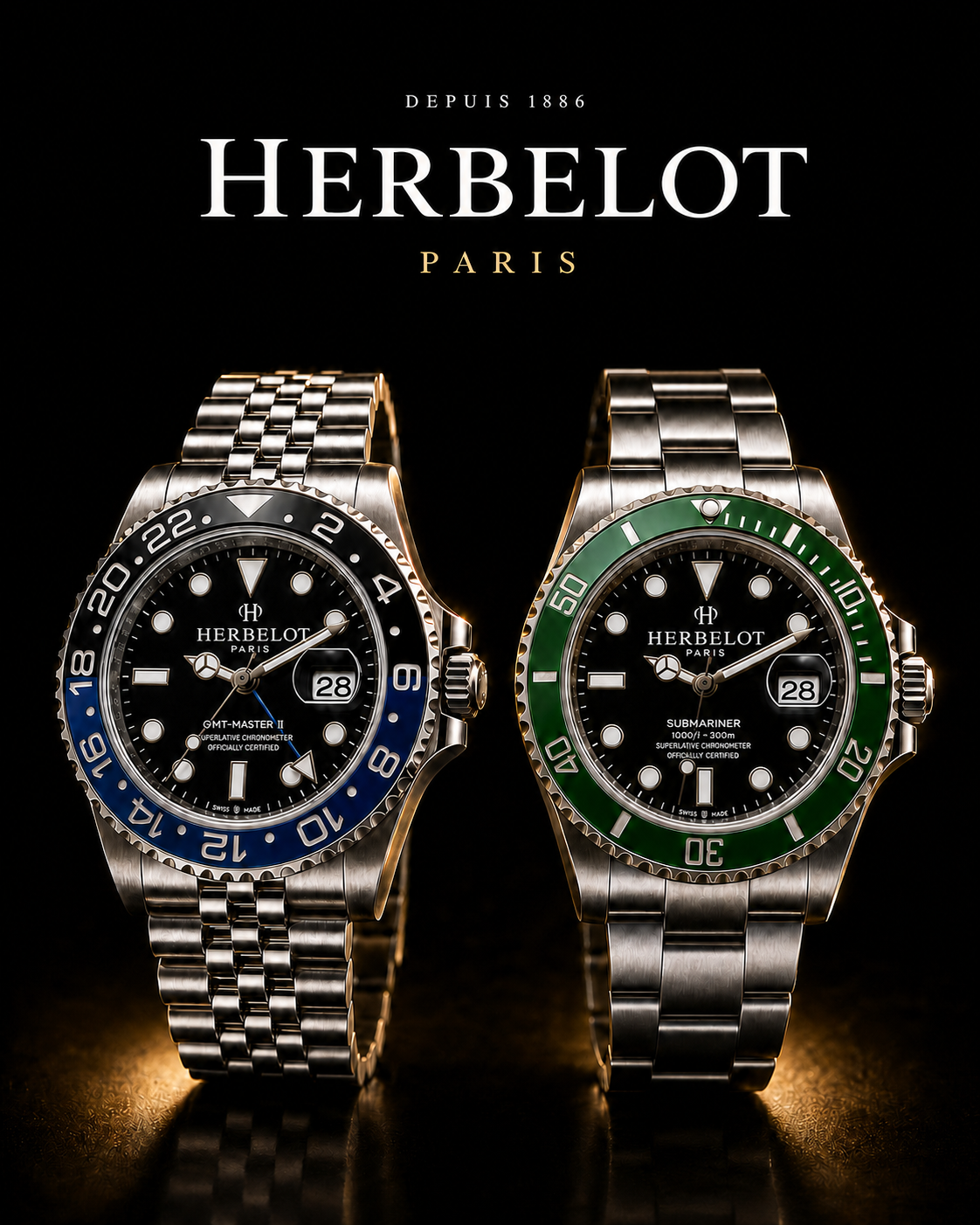 Duo GMT-Master II Batman + Submariner Date Lunette Verte - HERBELOT Paris