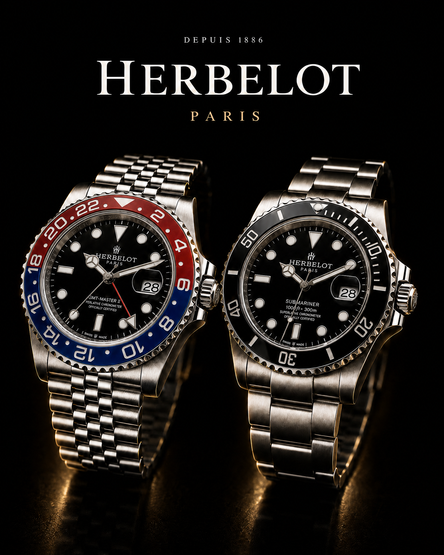 Duo GMT-Master II Pepsi + Submariner Date Cadran Noir - HERBELOT Paris